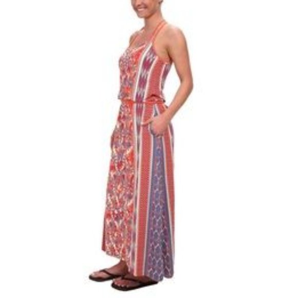 North Face Nicolette Maxi Dress, Coral and Blue Ikat Pattern - Picture 2 of 7
